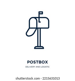 Postkasten-Symbol aus Lieferung und Logistik-Sammlung. Dünne, lineare Briefkasten, Post, Briefkasten-Umriss-Symbol einzeln auf weißem Hintergrund. Zeilenvektorpostkasten, Symbol für Web und Mobile