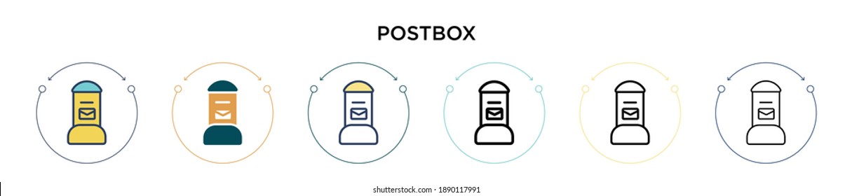 Postbox icon in filled, thin line, outline and stroke style. Vector illustration of two colored and black postbox vector icons designs can be used for mobile, ui, web