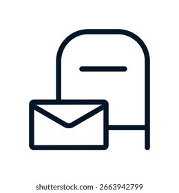 Icono de la caja de correos, muestra del logotipo del Vector, ilustración, forma, diseño, icono de la interfaz de usuario de UX, eps editable