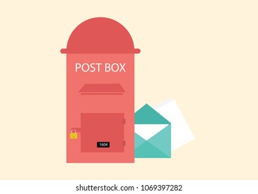 Postbox with letters flat vector design