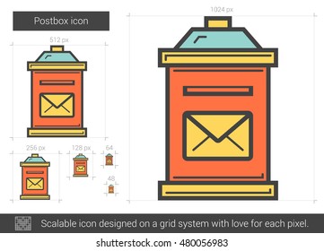 Postbox vector line icon isolated on white background. Postbox line icon for infographic, website or app. Scalable icon designed on a grid system.
