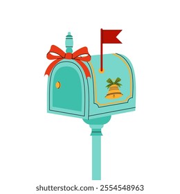 Postbox. Vintage blue coloured metal box for letters and postcards. Flat vector illustration on white background.