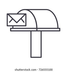 postbox,email delivery vector line icon, sign, illustration on background, editable strokes
