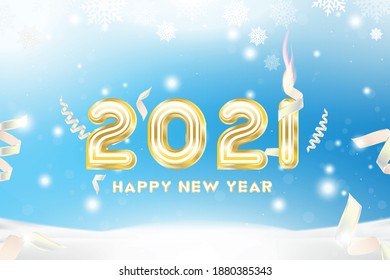 Postcard 2021 on the Christmas and New Year background with original gold shining font. Creative template with decoration elements. Flat vector illustration EPS10