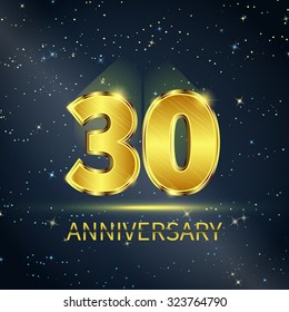 Postcard 30 years anniversary of golden numbers on dark starry sky svg