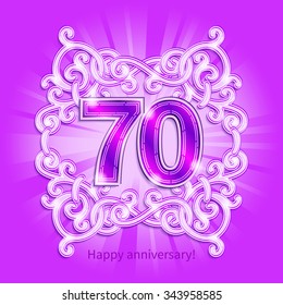 Postcard 70 years anniversary of numbers against background of ornament in style of Art Deco