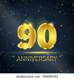 Postcard 90 years anniversary of golden numbers on dark starry sky