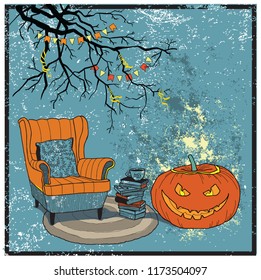 Postcard about home decoration for Halloween