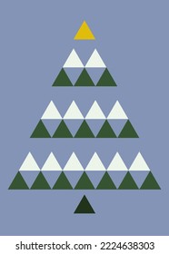 Postal con árbol de Navidad abstracto. Diseño de afiches en estilo plano.