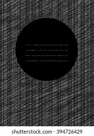 Postcard with abstract graphic elements. Scratched line circle. Decorative frame. Copy space for text. For postcard, poster or banner. Black and white vertical lines.