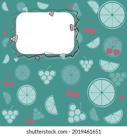 Postcard. Abstract pastel patterns. Stencil for congratulations on the holiday. Abstractions of different sizes with a window for congratulations. Summer. Fruit, citrus. Vector illustrator