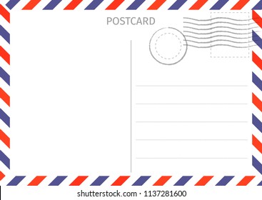 Postcard. Air Mail. Postal card illustration for design. Travel card design. Postcard on white background. Vector illustration.