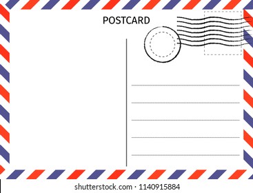 Postcard. Air Mail. Postal card illustration for design. Travel card design. Postcard on white background. Vector illustration.