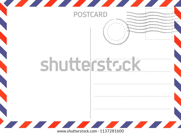 Postcard. Air Mail. Postal card\
illustration for design. Travel card design. Postcard on white\
background. Vector\
illustration.