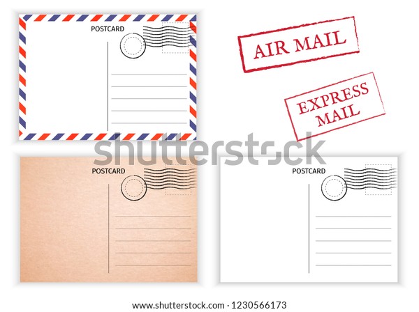 Postcard. Air Mail.
Postal card illustration for design. Postcard on white background.
Vector illustration.