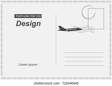 Postcard with airplane icon flat vector illustration EPS 10. Postal card for travel. Template design for your cards.