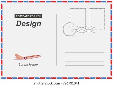 Postcard with airplane icon flat vector illustration EPS 10. Postal card for travel. Template design for your cards.