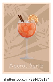 Postkarte mit "Aperol Spritz" süße Cocktails mit Eis und Orangen. Essen und Sommer-Konzept. Vektorgrafik für Poster, Banner, Werbung, Cover.