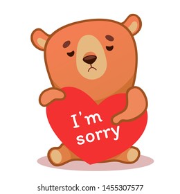 Postcard with an apology. Cute teddy bear sorry card.