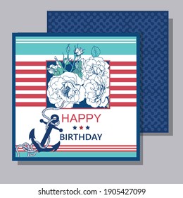 Postcard army marine motive Happy birthday  with anchor