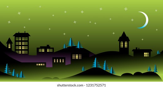 Postcard. Artistic background. Winter landscape. Banner. Flyer. Vector greeting card with winter landscape and snowflakes. Vector graphics