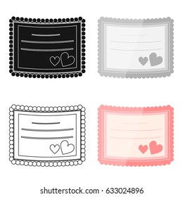 Postcard attribute of the wedding. A wedding card with two hearts. Wedding card with a pink rim.Wedding card icon of vector illustration for web and mobile