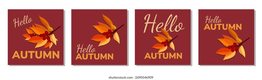 Postal. Postal de otoño. Mini cartel. Hola otoño. Ilustración vectorial.
