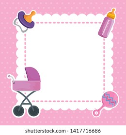 postcard with baby shower set icons
