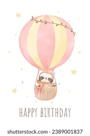 Postcard baby sloth with balloon For nursery birthday kids