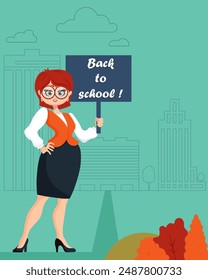 Postal Vuelta a la escuela con un profesor.