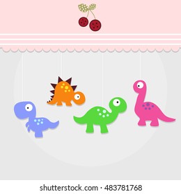 postcard backdrop for greetings or invitations with a dinosaur Template to cards or scrapbook village. Vector illustration
