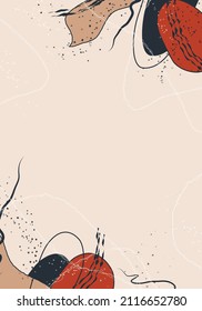 postal, fondo, tarjeta hecha de figuras abstractas. dibujo, círculo dibujado a mano, línea, punto, objeto orgánico. banner aislado. minimalismo, estilo boho. para papel, impresión, postal, idea de vacaciones