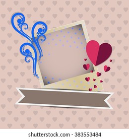 Postcard background with paper hearts. Vector