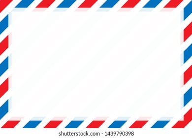 Postcard background. Vector horizontal banner with copy space and mail striped border.