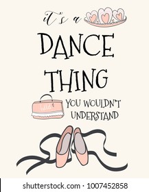 Postcard for the ballerina with the inscription about the dances. Lovely pointe shoes and pink crown.