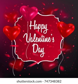 Postcard with balloons in the shape of heart, holiday valentine's day card, vector eps 10