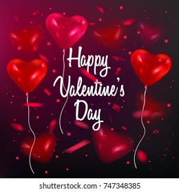 Postcard with balloons in the shape of heart, holiday valentine's day card, vector eps 10