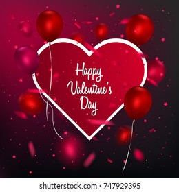 Postcard with balloons in the shape of heart, holiday valentine's day card, vector eps 10