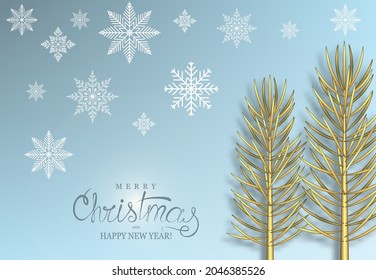 Postcard, banner with branches and snowflakes on a light background.