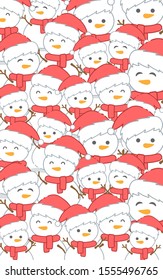 Postcard banner Cute cartoon snowman in Christmas day, Merry Christmas and Happy New Year