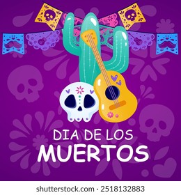 Cartão-postal, banner para o Dia dos Mortos los muertos. Sugar caveira, parabéns, post.