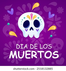 Postcard, banner for Day of the Dead los muertos. Sugar skull, congratulations, post.