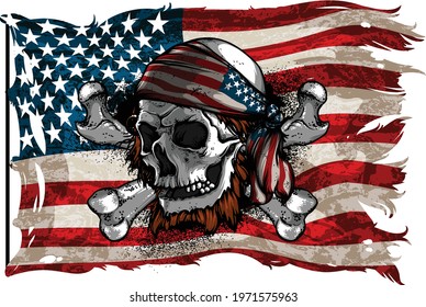 Postcard or banner design with american flag decor in retro style. Highly realistic illustration.