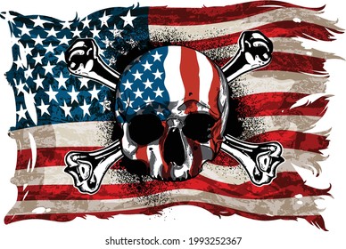 Postcard or banner design with american flag decor in retro style. Highly realistic illustration.