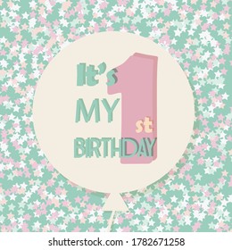 postcard, banner, invitation or decoration for the baby's birthday 1 year.