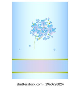 Postcard, banner, invitation of a watercolor blue-violet tone, with a delicate flower. Vector illustration