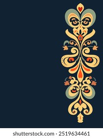 Postcard, banner with oriental golden traditional ethno elements on a blue background, place for text, copy space