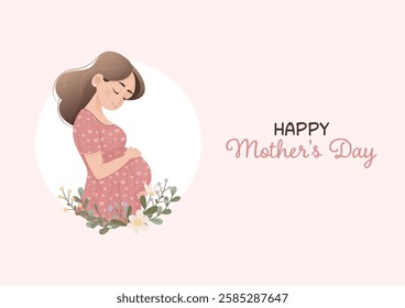 Postcard, banner, poster Mother's Day, pregnant woman hugging her belly