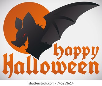 Postcard with bat design and greeting message for Halloween celebration.