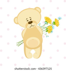 Postcard with bear and flowers